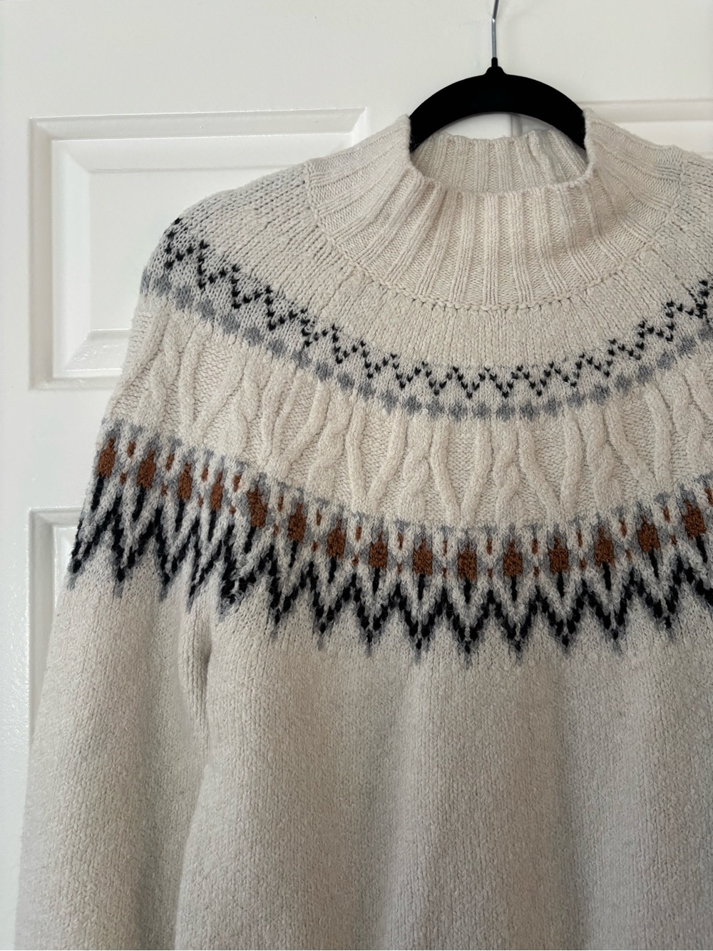 Artelier Nicole Miller Fair Isle Cable Knit Mock Neck Sweater - Size Medium - Picture 5 of 8